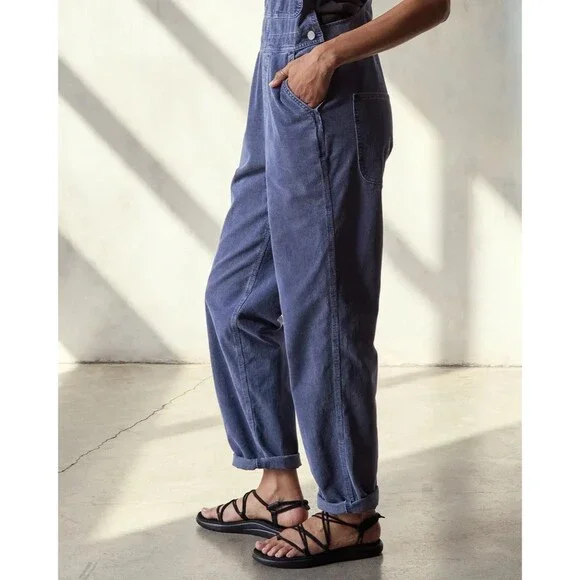 Outerknown Voyage Corduroy Overalls Womens Cornflower Blue Adjustable Straps - Picture 4 of 10